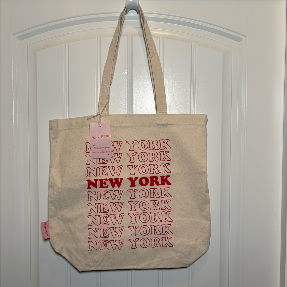 Mure+Grand NEW YORK Canvas Tote Bag - Natural Canvas with Red Print - NWT